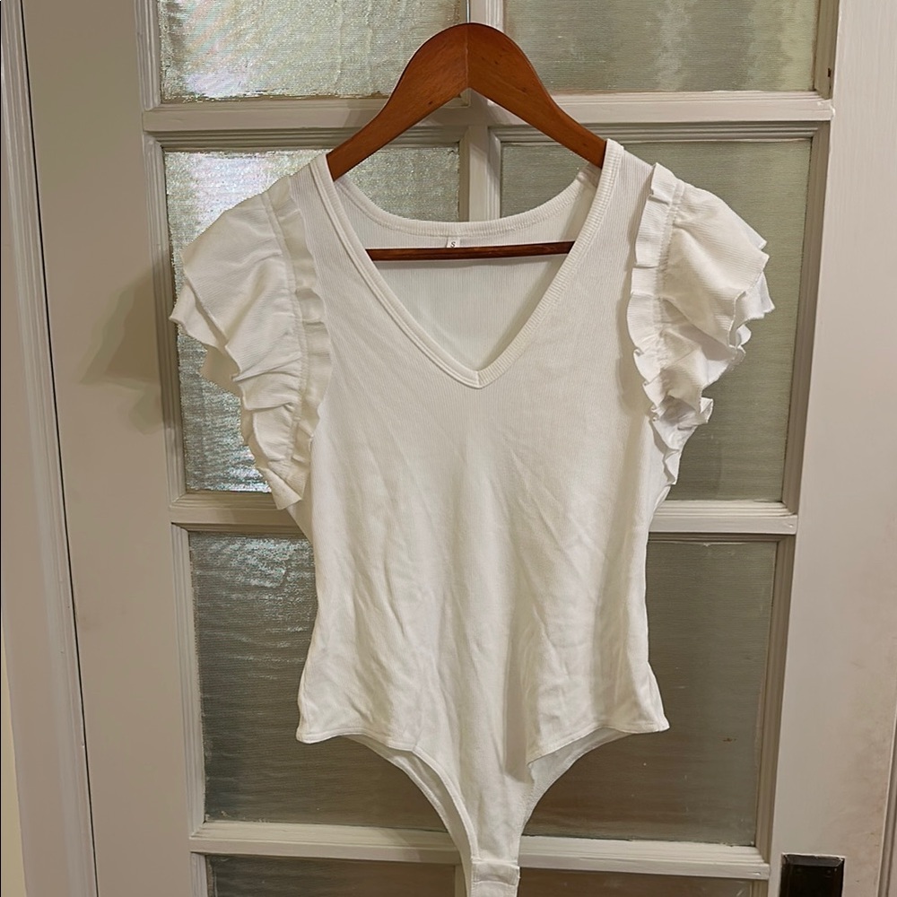 White Ruffled V-Neck Bodysuit
